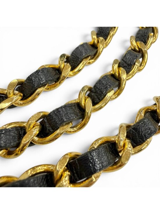 Chanel Vintage CC Logo Leather Triple Strand Chain Belt Gold Black main image 6